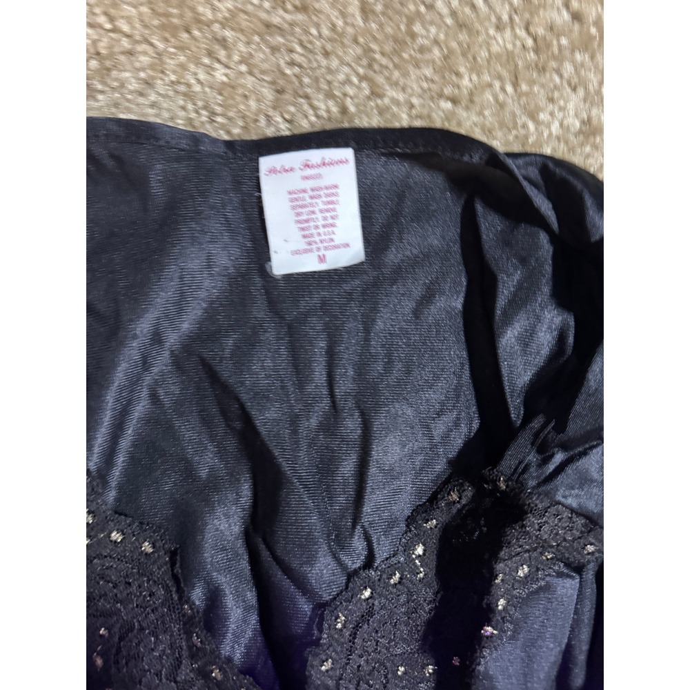 Petra Fashions Vintage Black Nylon Nightgown Lace Trim Elastic Waist Medium - Picture 4 of 5